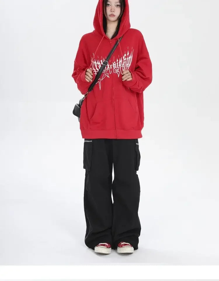 Japanese Zip Up Devil Horns Hoodies Women Harajuku Punk Gothic Sweatshirt Fairy Grunge Jacket Coat Streetwear Alt Emo Clothes