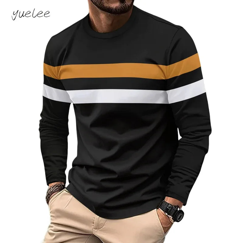 Men's T-Shirt Fashion Striped 3D Print Long Sleeve T Shirt Man