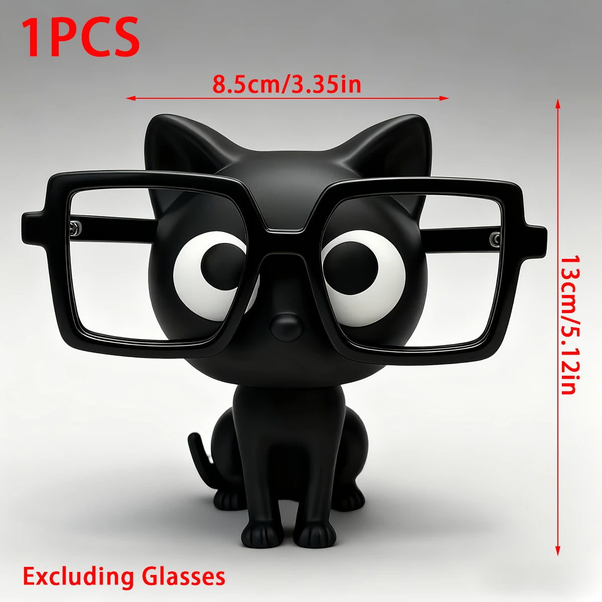 Cute Black Cat Glasses Holder Fashion Eyeglass Stand with Sitting Kitten Pose Adorable Desk Organizer for Home Office Room Decor