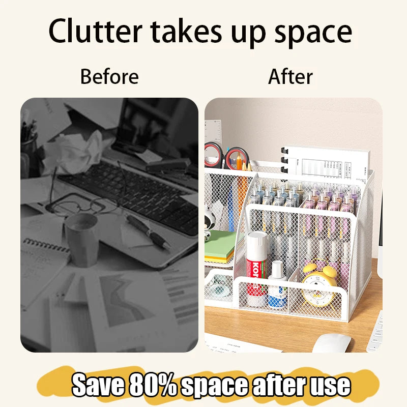 Mesh Desk Organizer Office with 7 Compartments with Drawer Desk Tidy Candy Pen Holder Multifunctional Organizer
