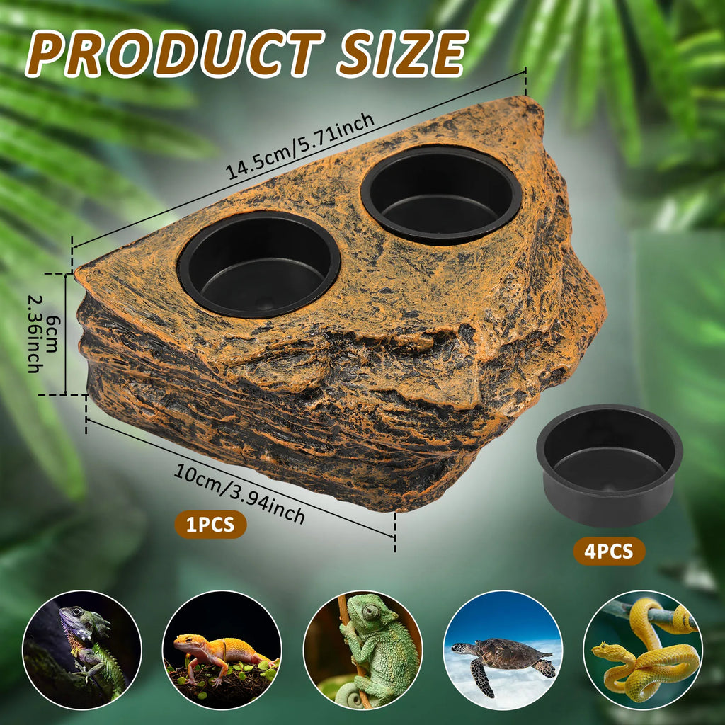 Magnetic Reptile Feeder Ledge Reptile Food Water Dish With 4 Bowl Gecko Lizards Tree Frogs Chameleons Tank Feeder Ledge