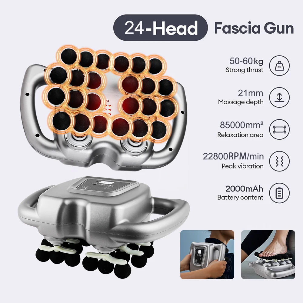 24-Heads Fascia Gun High-Frequency Vibration Body Massage Gun Back And Waist Massager Neck Shoulder Massager Muscle masajeador