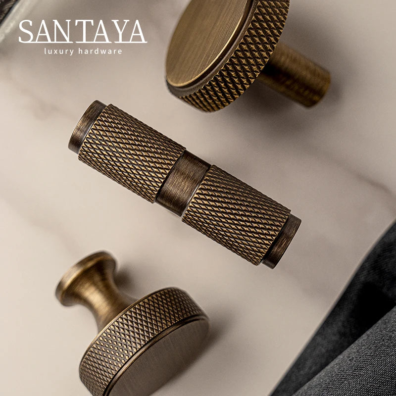 Santaya Brass Diamond-cut Cross Knurl Pattern Antique Kitchen Cabinet