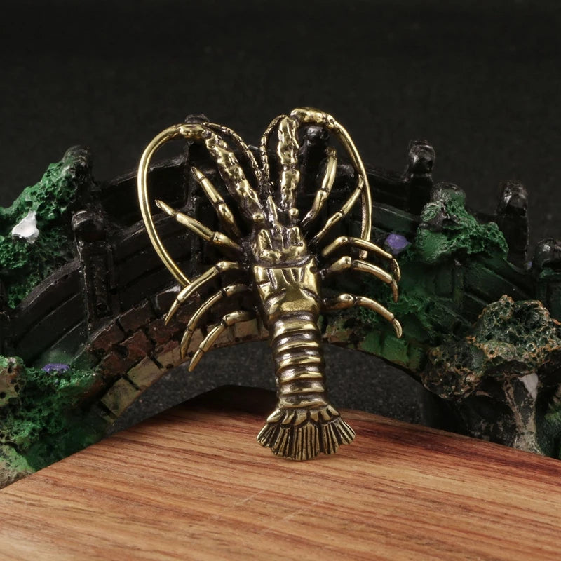 Brass Artificial Simulation Animals Lobster Miniature Figurines Lifelike Crayfish Shrimp Doll Toy Vintage Tea Pet Desktop Decor