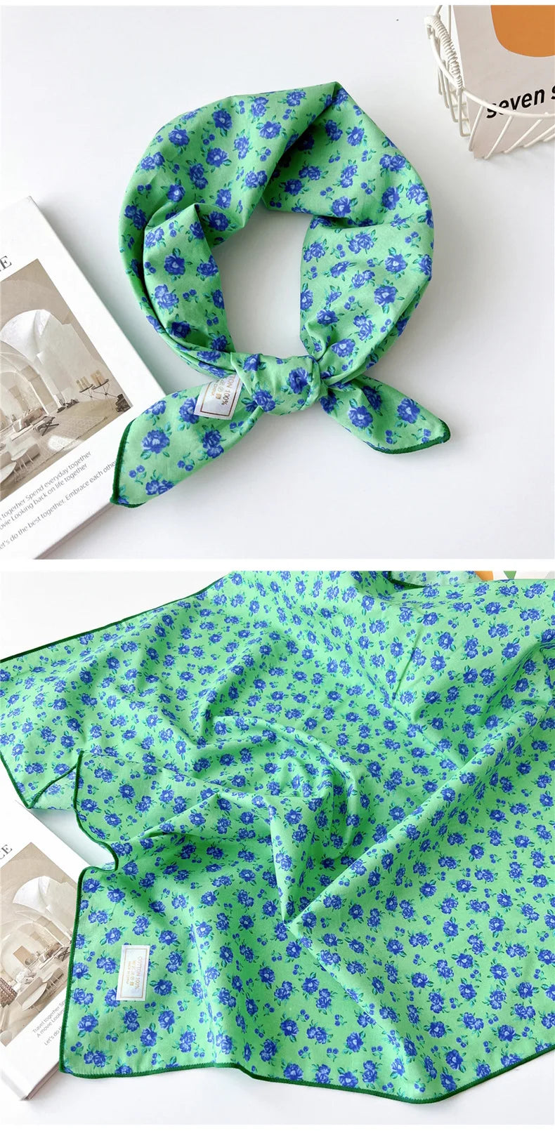 60cm Flower Print Cotton Bandanas Square Scarf Women Girls Headband Accessories Handkerchief Neckerchief Hairscarf Hairscarf