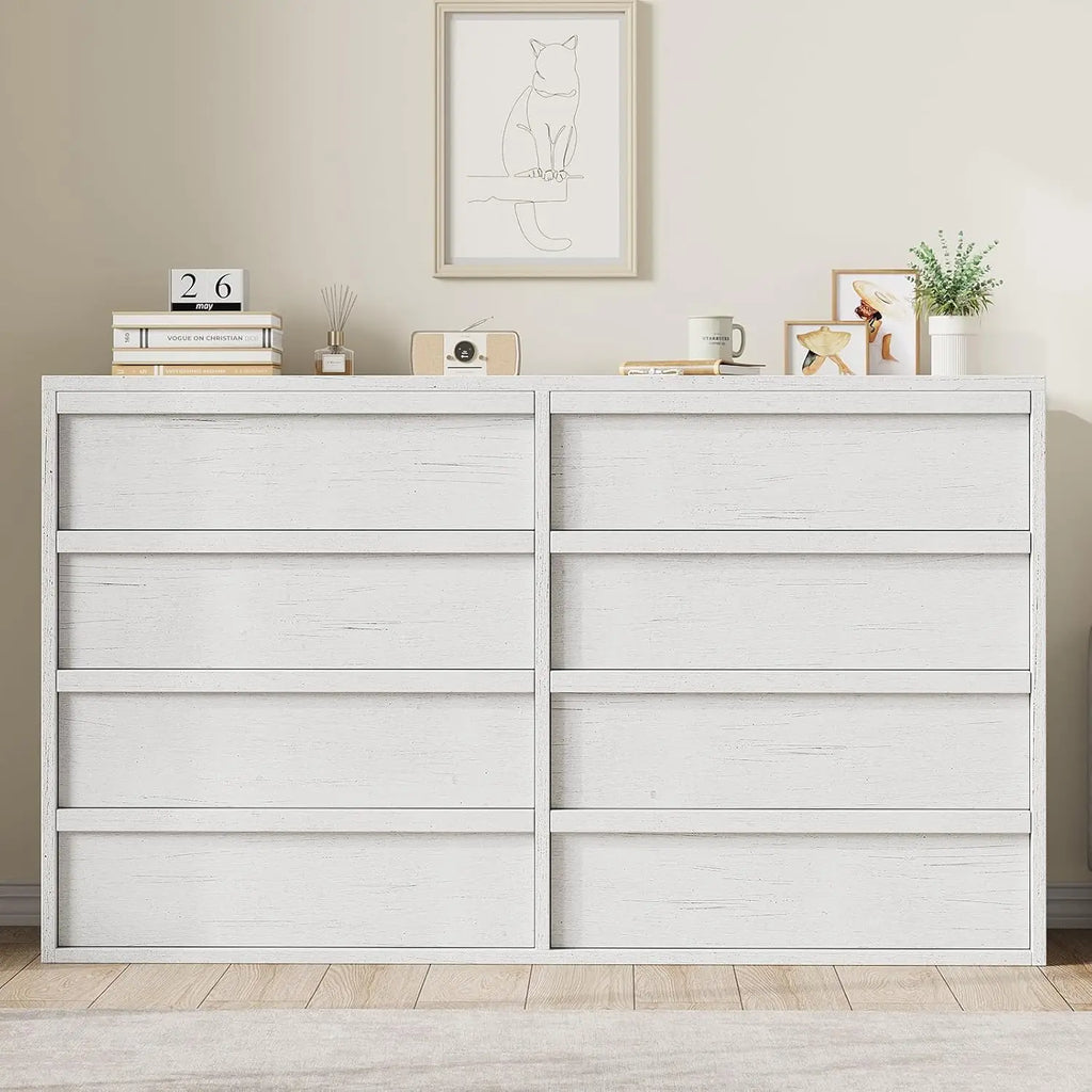 Spacious Storage Solution Wooden Dresser - Wide Chest with 6/7/8 Drawers - Modern Bedroom Furniture - Horizontal Cabinet Organizer - For Bedroom, Living Room, Entryway, Nursery