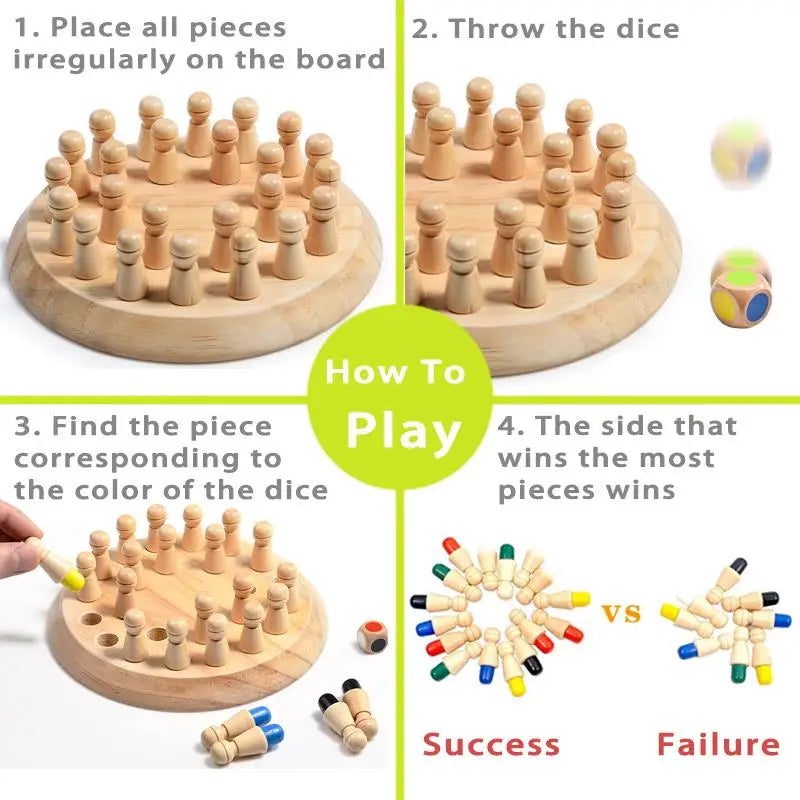Montessori Wooden Memory Match Stick Chess Board Game Logic Braintease Toys for Boys and Girls Early Education Color Recognition