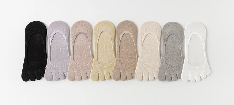 1 Pairs Summer Women Five Finger Socks Pure Cotton Candy Color Thin Breathable Silicone Anti-slip Split-Toe Shallow Boat Socks