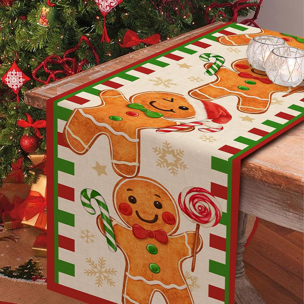 Christmas Gingerbread Man Linen Table Runners Kitchen Table Decor Xmas Santa Snowflake Dining Table Runners Christmas Decoration