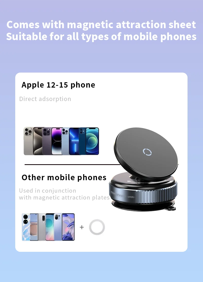 Universal Car Phone Holder Vacuum Suction Cup Strong Magnetic Adsorption 360°Phone Bracket For Gym Kitchen Car Navigation Stand