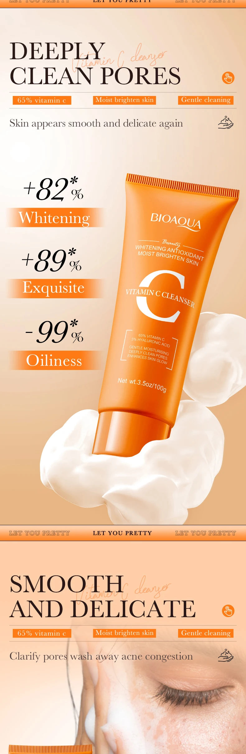 BIOAQUA Vitamin C Facial Cleanser Moisturizing Whitening Anti Wrinkles Face Wash Foam Face Cleanser Facial Skin Care Products