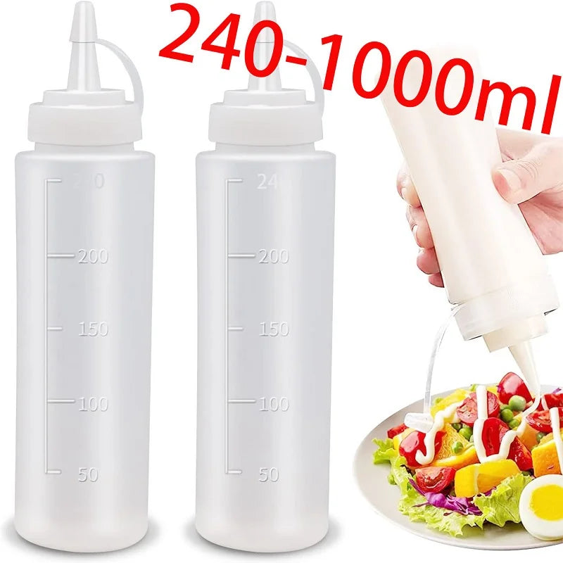 Large Squeeze Condiment Bottles with Nozzles Ketchup BBQ Sauces