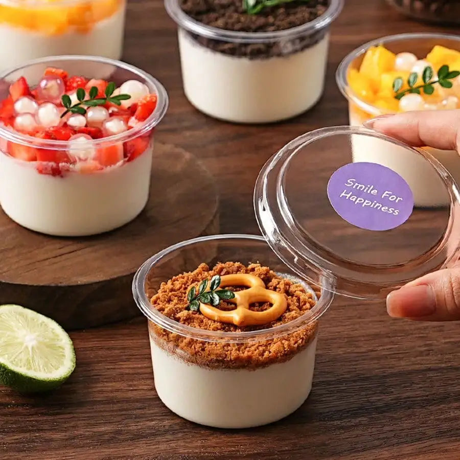 250ML Disposable Salad Cup 50/100Pcs Transparent Plastic Dessert Cups Bowls Container with Dome/Flat Lids for Ice Cream Cupcake