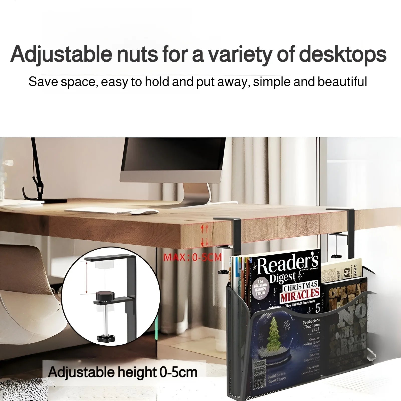 Simple Clip-On Desk Organizer - Magazine & Book Hanging Shelf | Quick and Hassle-Free Setup | Upgrade Your Study Space