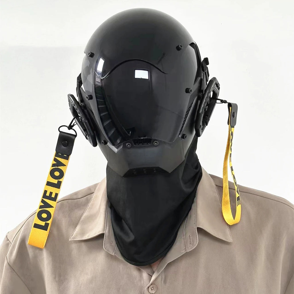 Cyberpunk Mask Futuristic Techwear, Halloween Cosplay Helmet Decor with Light and Dirty Braid, Japanese Warrior Style Knight Sty
