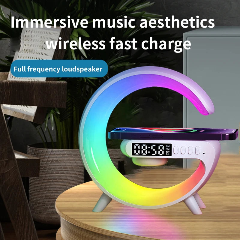 RGB Night Light Lamp Multifunction Multifunctional Wireless Speaker Alarm Clock Speaker Wireless Charger Station For iPhone