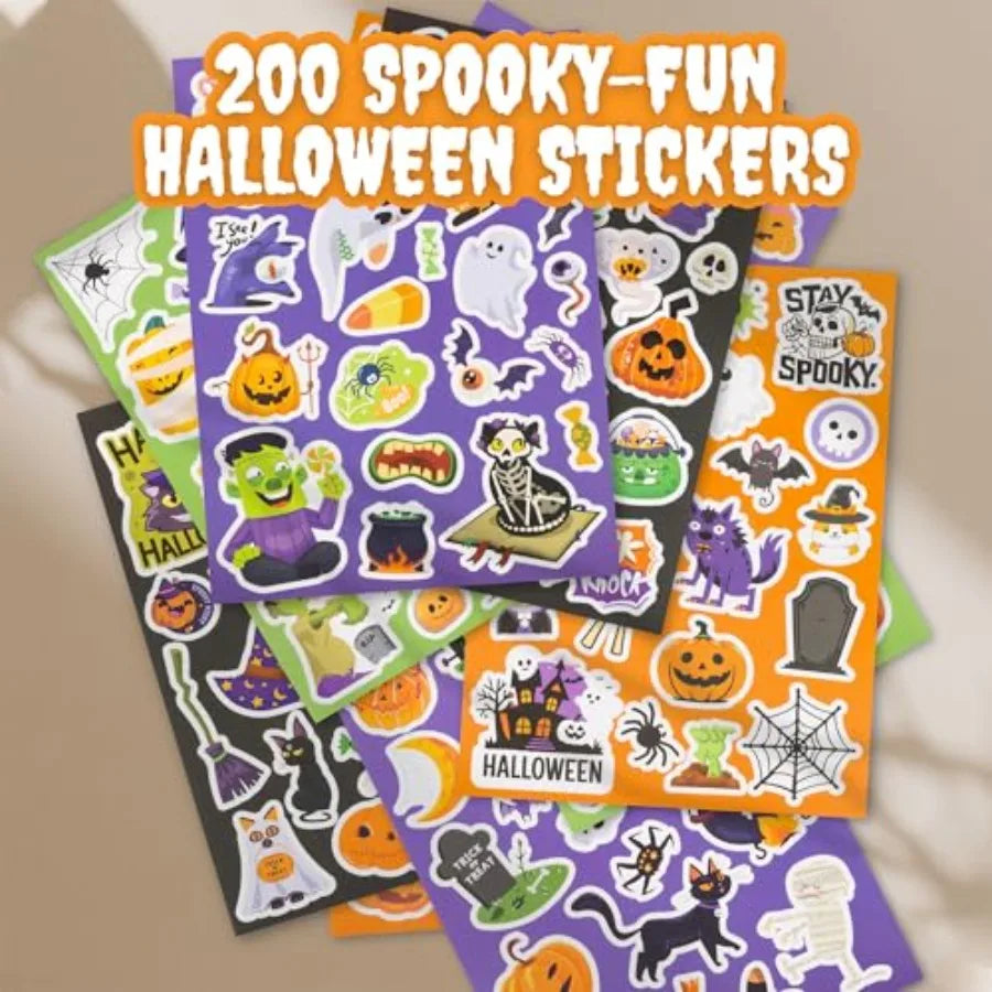 Halloween Stickers for Kids: 200-Piece Bulk Set of Spooky-Themed