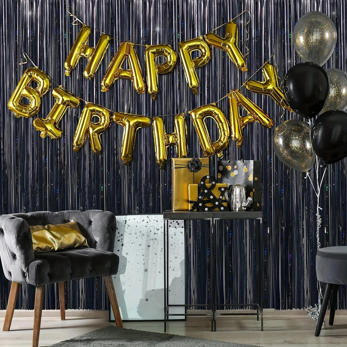 Black Tassel Background Decoration Set Metallic Foil Tassel Curtain