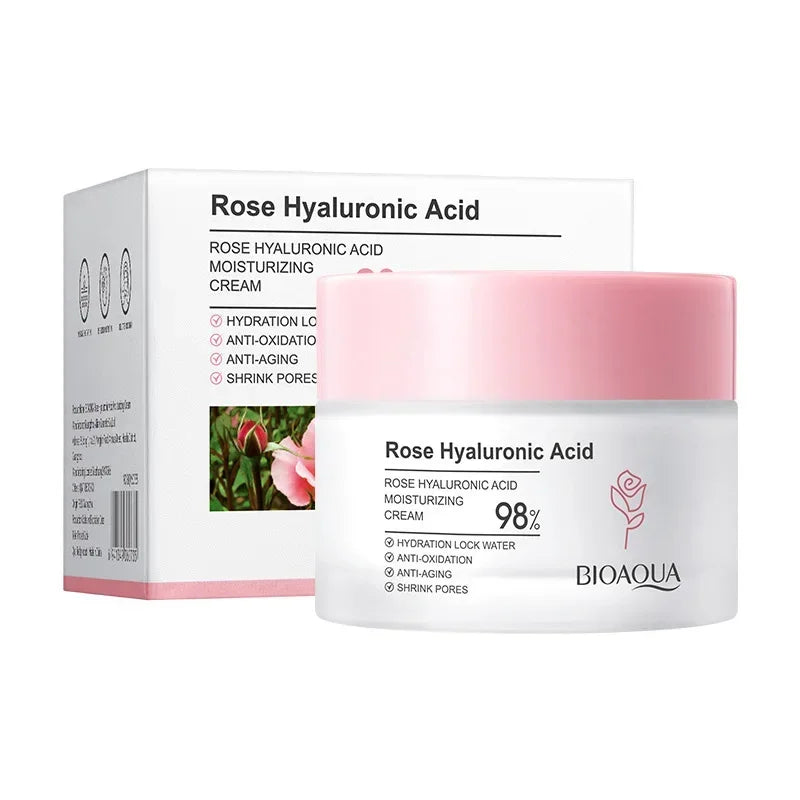 BIOAOUA Hyaluronic Acid Rose Essence Cream Shrink Pores Anti-oxidation Lock Water Hydrating Moisturizing Face Cream Skin Care