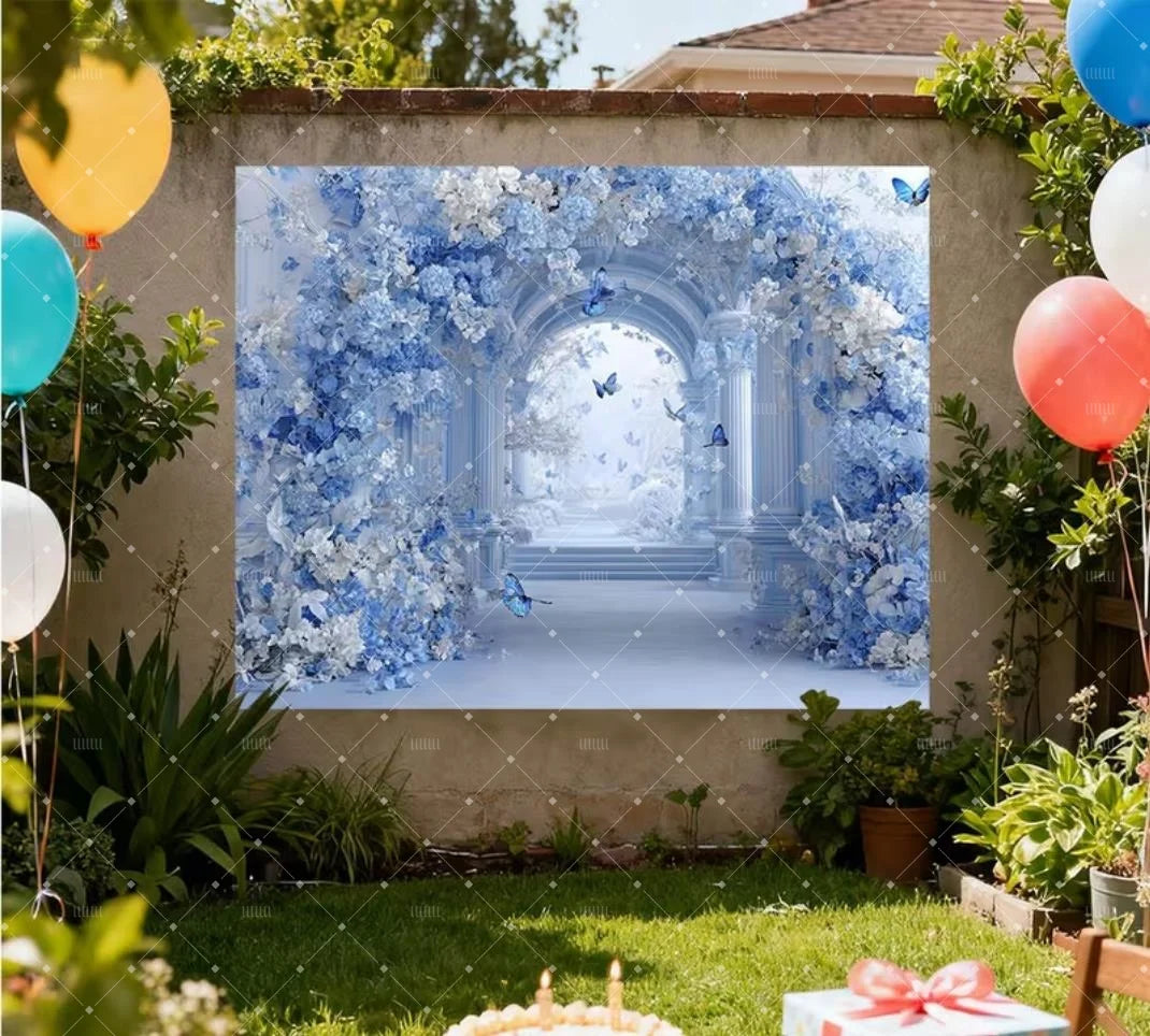 Blue Wedding Theme Party Decoration Backdrop Flower Butterfly