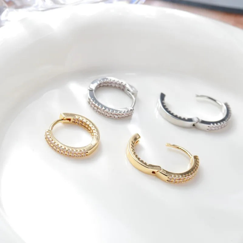 6/8/10/12mm Silver Color Double Row Zircon Hoop Earrings for Women