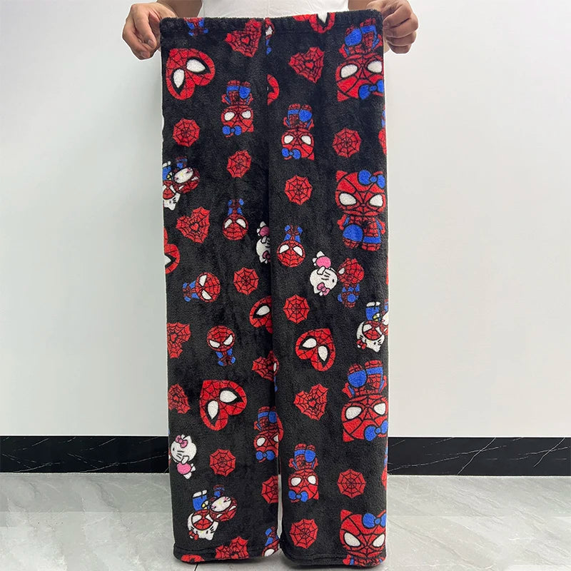 Kitty Spider-man Cotton Velvet Loose Pajamas Pajamas Long Pants Women's And Men's Cartoon Sleeping Casual Wear