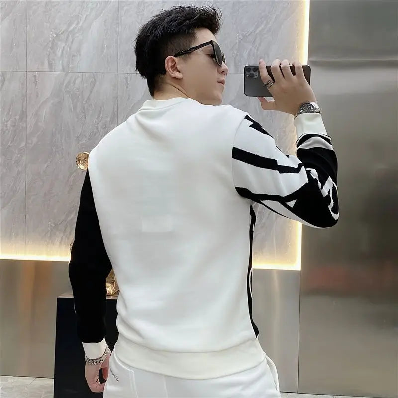 Men's Pullover Slim Fit Round Neck Crewneck Male Sweatshirt Contrasting Colors Cheap Luxury Simple Streetwear Loose Aesthetic