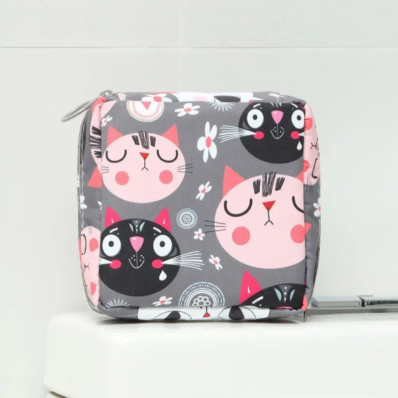 Women Girls Kawaii Napkin Sanitary Pads Bag Pouch Organizer Cosmetic Makeup Tampon Bags Cute Travel Gadgets Lipstick Storage Bag