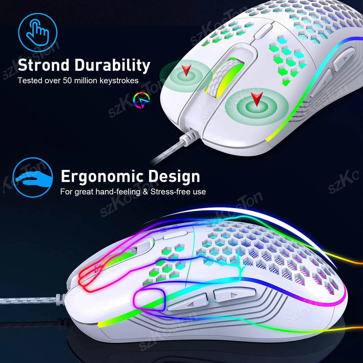Honeycomb Wired RGB Gaming Mouse, 7200 DPI