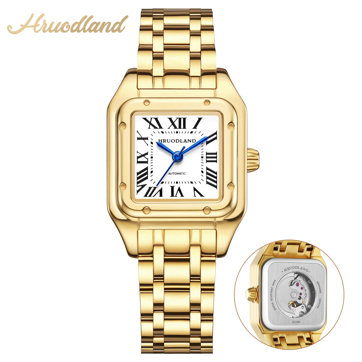 HRUODLAND Square Automatic Watch Women Luxury 26mm Mechanical Watches
