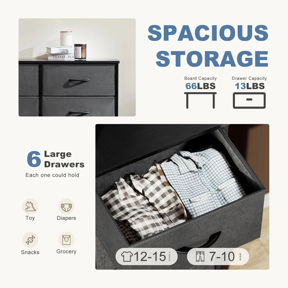 Nightstand With 6 Fabric Drawers