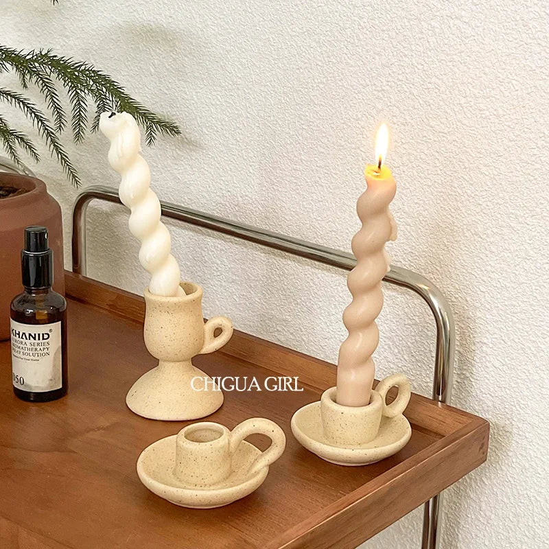 Ceramic Candle Holder Retro Plain Ceramic Aromatherapy Candlestick Photo Props Nordic Home Decoration Ornament
