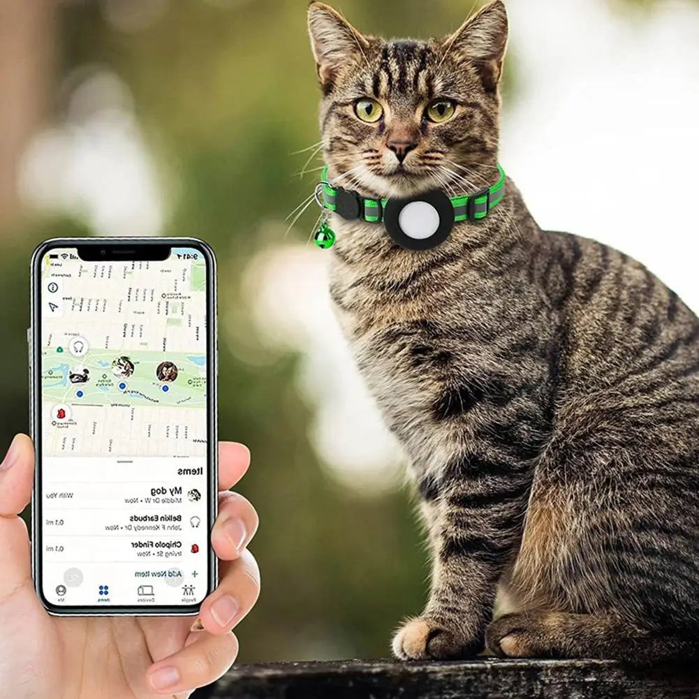 Pet Cat GPS Protective Sleeve With Bell Cute Reflective Cat Collar Address Night Tracking Cover Anti-Lost Cat Necklace