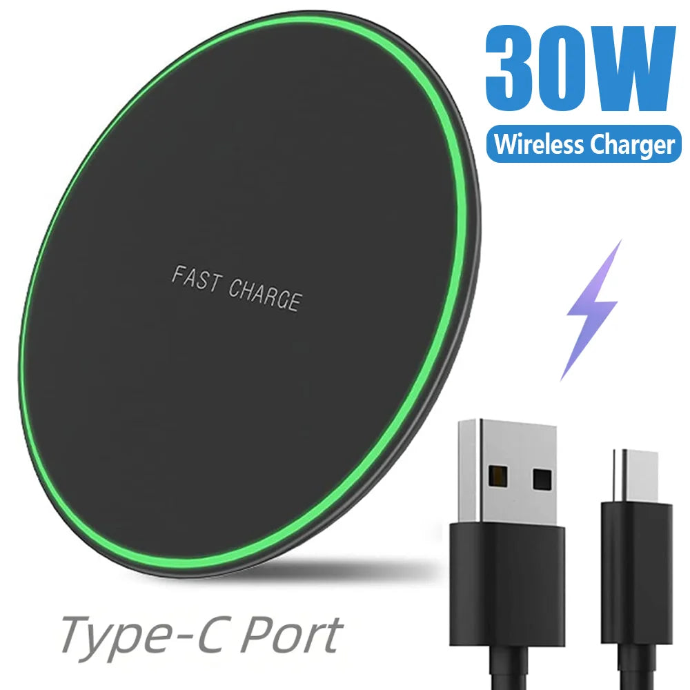 30W Wireless Charger Pad Stand for iPhone 17-11 X XR Samsung S22 S21 Xiaomi Phone Chargers Fast Charging Dock Station