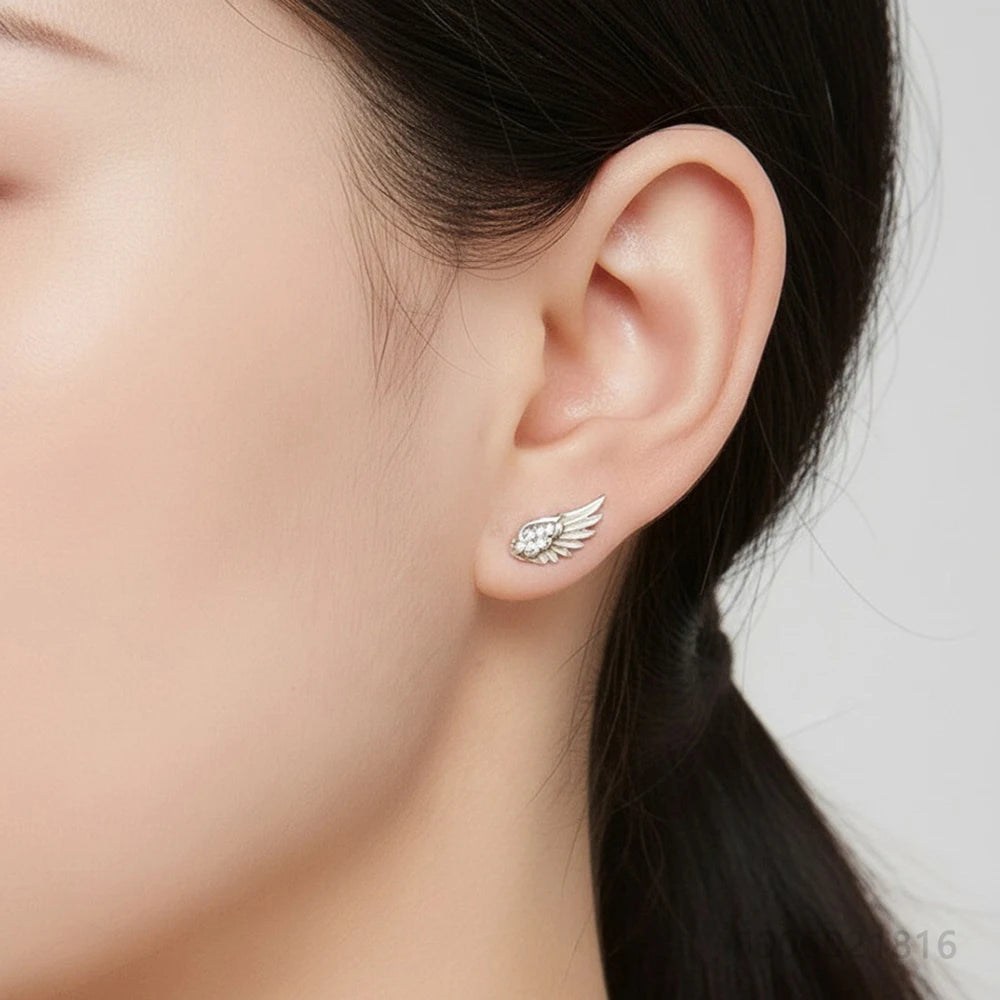 925 Sterling Silver Zircon Wing Stud Earrings