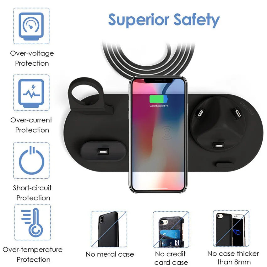 7 in 1 Wireless Charger Stand Pad For iPhone 17 16 15 14 13 12 Apple Watch Airpods Pro iWatch 8 7 6  Fast Charging Dock Station