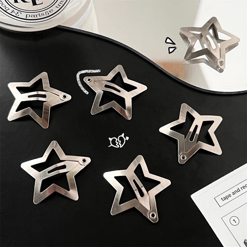 Non-Slip Star Hair Clips Y2K Metal Snap Barrettes Five-Pointed