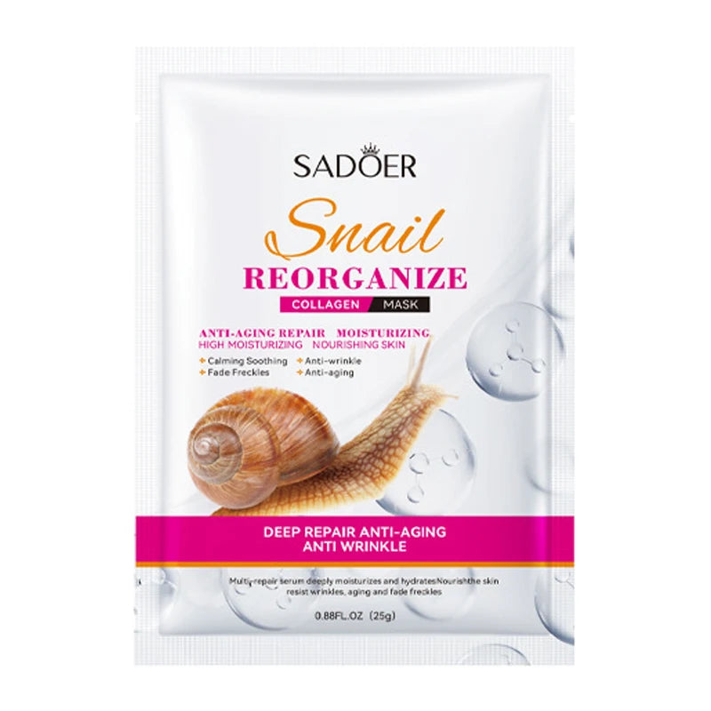 5pcs SADOER Snail Collagen Face Mask Firming Moisturizing Brightening Hydrating Facial Masks Beauty Face Skin Care Products