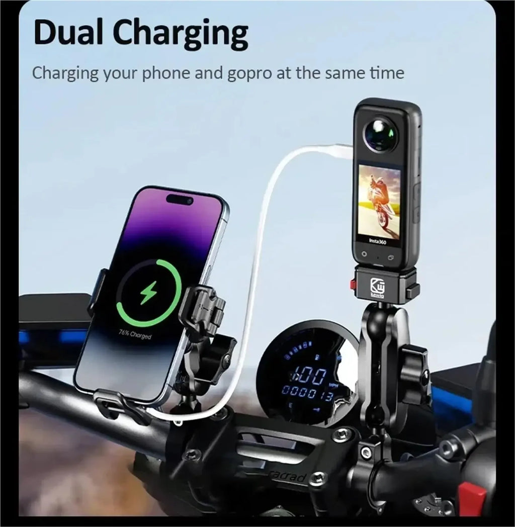 Motorcycle Phone Holder Mount 15W Wireless Charger and 36W USB C Fast Charging Port, Motorcycle Bicycle Phone Holder