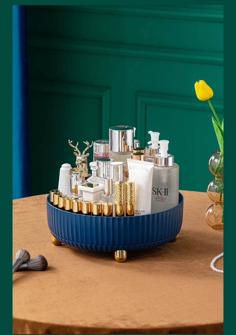 360 Degree Rotating Makeup Organizer Desktop Storage Box For Perfume Lipstick Skin Care Products Cosmetic Fruit Seasoning Holder