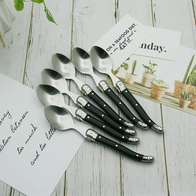 Laguiole Teaspoon set Mini Small Coffee Spoons Ice Tea Spoon Stainless Steel Stirring Dessert Scoop Flatware 6'' 15.5cm 4-10pcs