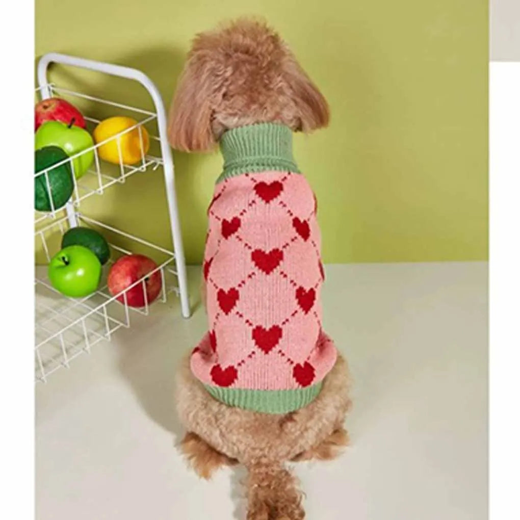 Dogs Warm Sweaters Pet Clothes Turtleneck Pullover Heart Puppy Vest Knit Cat Sweaters Dogs Sweatshirt Jackets Pet Winter Clothes