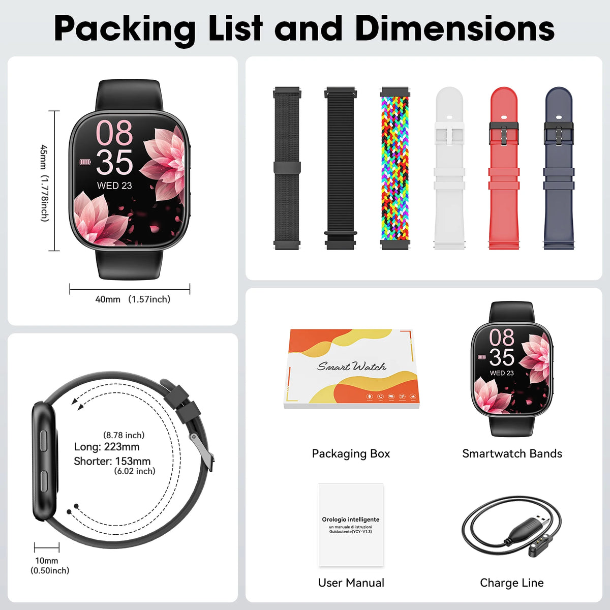 Smart Watch Bluetooth Call 1.83'' TFT Screen Gift Box