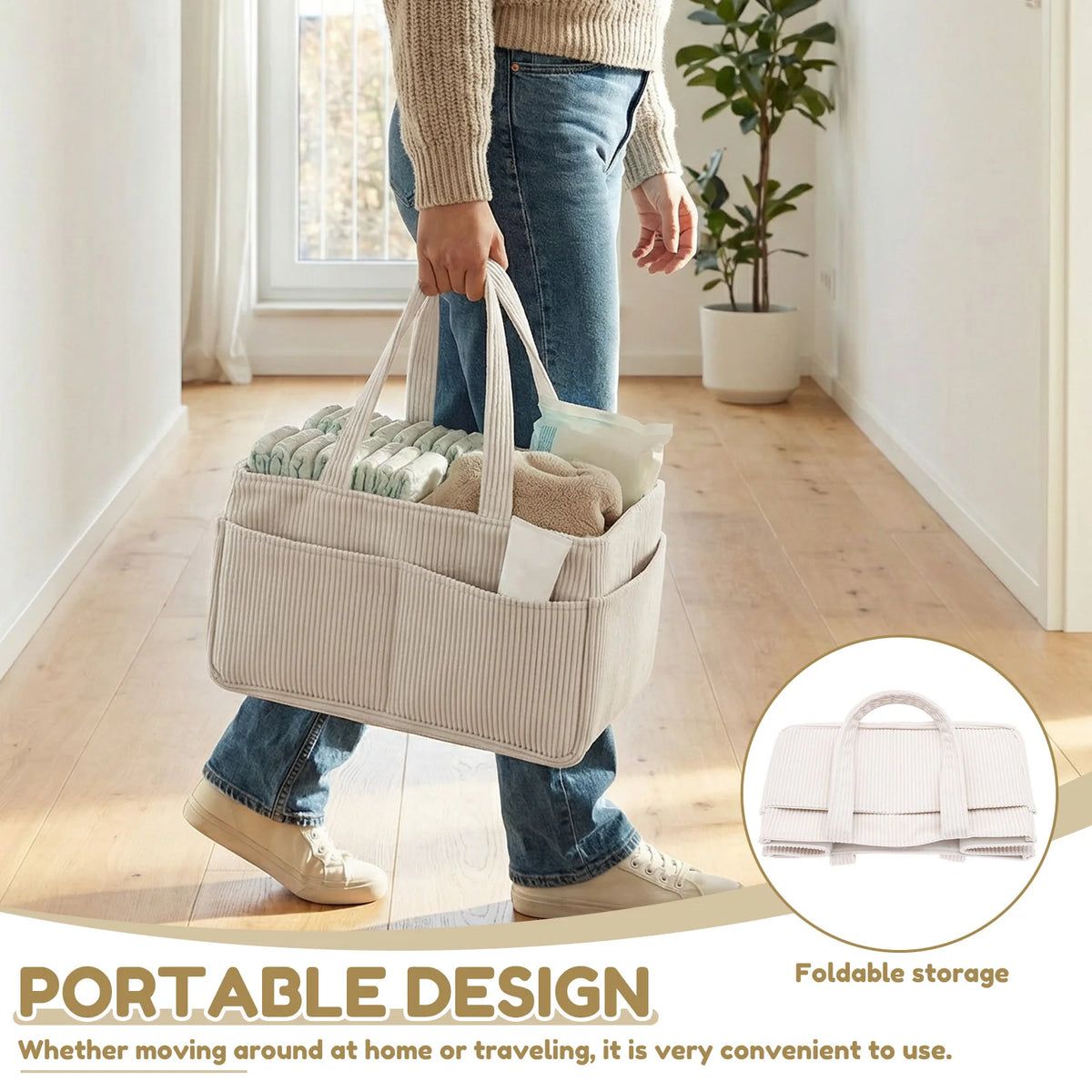Corduroy Baby Diaper Caddy Organizer