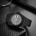 Iced-Out Black Rhinestone Men's Quartz Watch