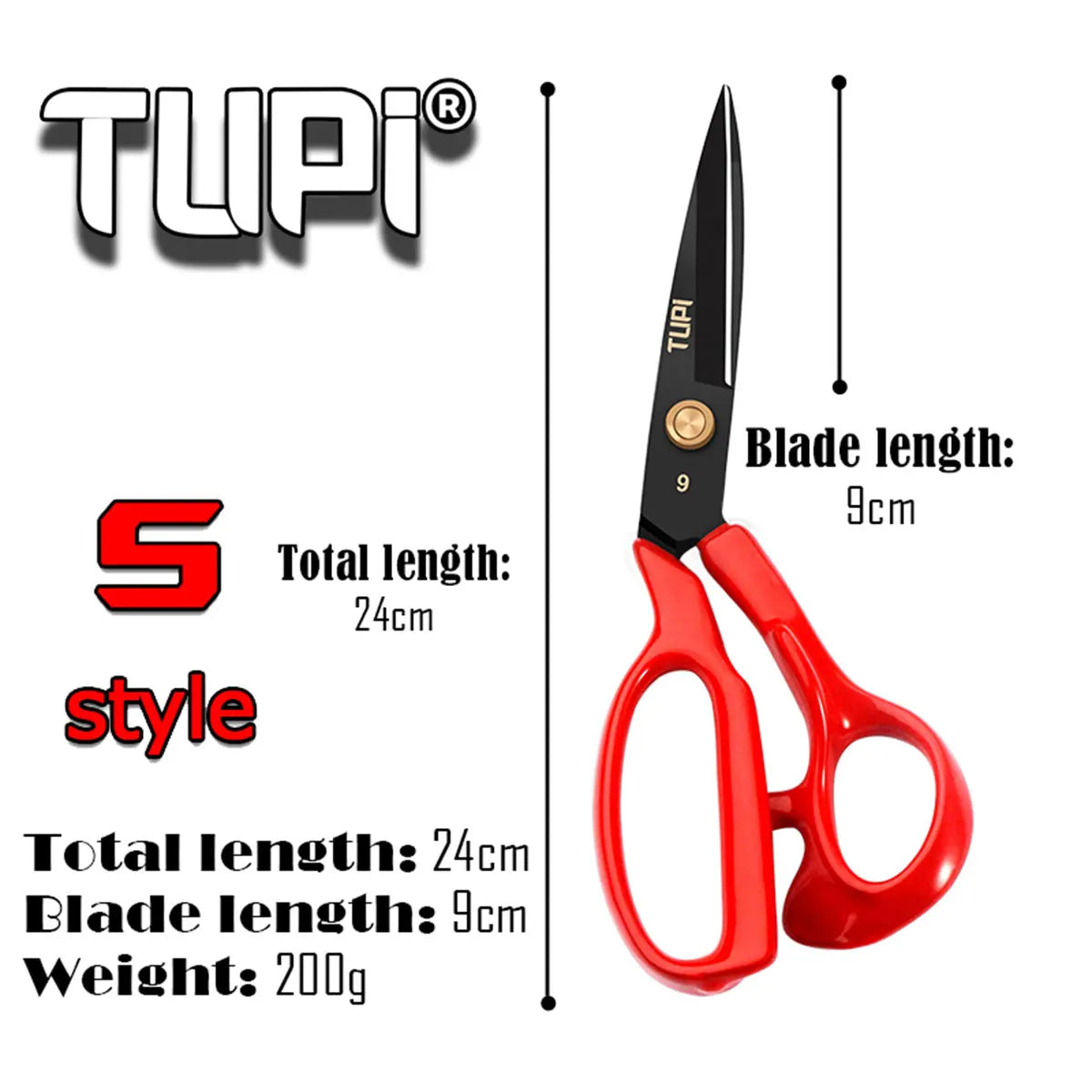 TUPI - Professional Tailor Shears - Heavy Duty Sharp Fabric Scissors for Sewing & Cloth Cutting | with Ergonomic Handles