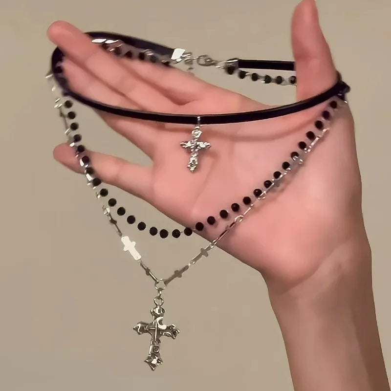 Women Men Lovers Vintage Multi Layer Bead Necklaces Gothic Punk