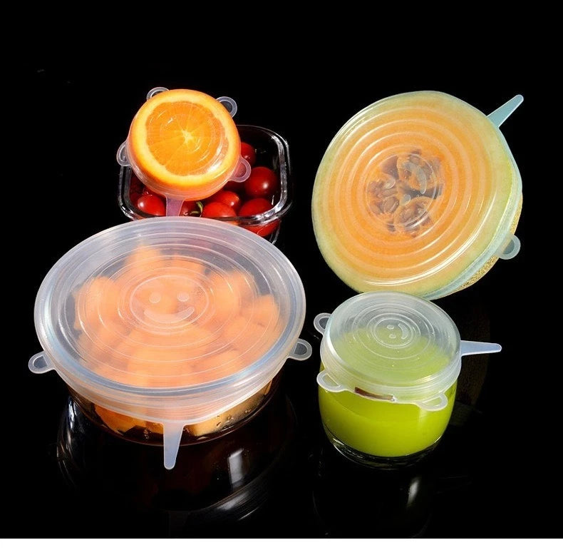 6pcs/set Food Grade Silicone Preservation Cover Reusable Airtight Food Universal Dish Stretch Round Lids For Kitchen Accessories