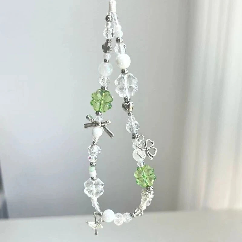 Lucky Clover Beaded Phone Charm Keychain