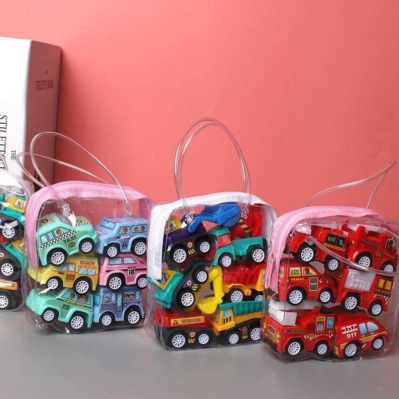 6pcs Car Model Toy Pull Back Car Toys Mobile Vehicle Fire Truck